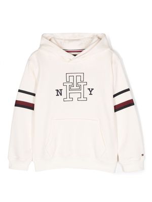 Tommy Hilfiger Junior logo-embroidered striped hoodie - Neutrals