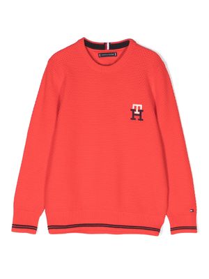 Tommy Hilfiger Junior logo-embroidered waffle-knit sweatshirt