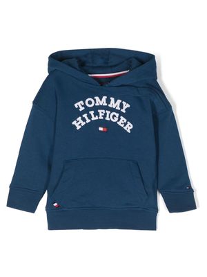 Tommy Hilfiger Junior logo-embroidery cotton-blend hoodie - Blue