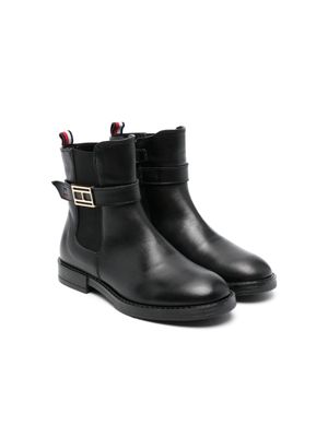 Tommy Hilfiger Junior logo-plaque leather ankle boots - Black