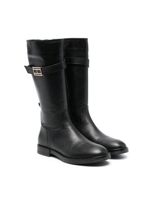 Tommy Hilfiger Junior logo-plaque leather knee-high boots - Black