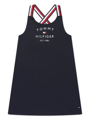 Tommy Hilfiger Junior logo-print cotton dress - Blue