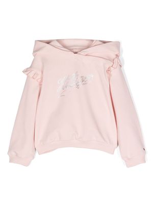 Tommy Hilfiger Junior logo-print ruffle-detail hoodie - Pink