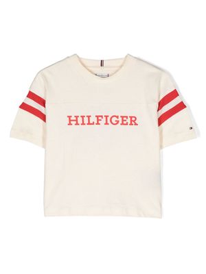 Tommy Hilfiger Junior logo-print striped coton T-shirt - Neutrals