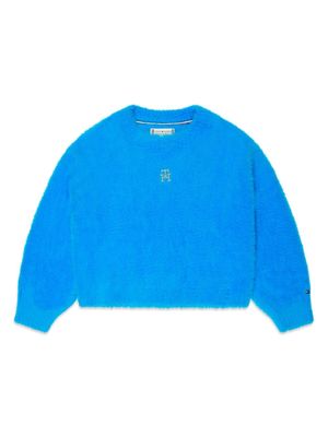 Tommy Hilfiger Junior monogram-embroidery brushed-effect jumper - Blue
