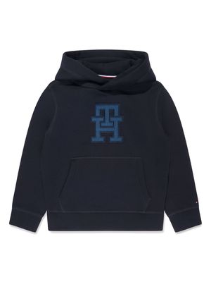 Tommy Hilfiger Junior monogram-patch cotton-blend hoodie - Blue