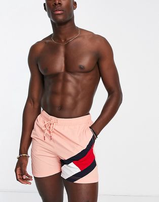 Tommy Hilfiger large flag logo nylon swim shorts in light pink