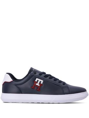 Tommy Hilfiger leather monogram-embroidered lace-up sneakers - Blue