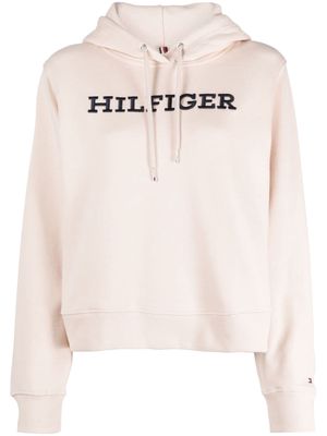 Tommy Hilfiger logo-embroidered cotton hoodie - Neutrals