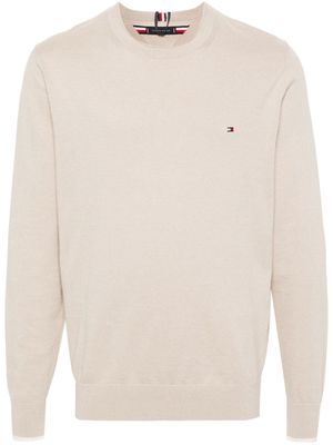 Tommy Hilfiger logo-embroidered cotton jumper - Neutrals