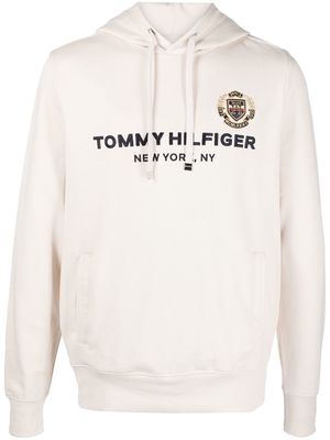 Tommy Hilfiger logo-embroidered drawstring hoodie - Neutrals