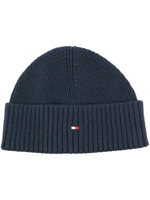 Tommy Hilfiger logo-embroidered knitted beanie - Blue