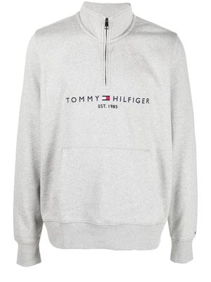 Tommy Hilfiger logo-embroidered quarter-zip hoodie - Grey