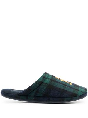 Tommy Hilfiger logo-embroidered tartan slippers - Green