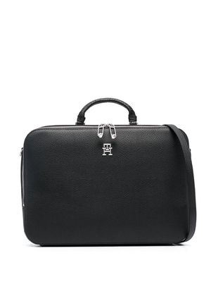 Tommy Hilfiger logo-lettering pebbled laptop bag - Black