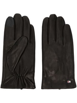 Tommy Hilfiger logo-patch leather gloves - Black