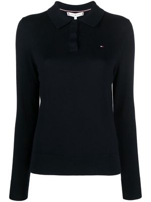 Tommy Hilfiger logo-patch long-sleeved polo shirt - Blue
