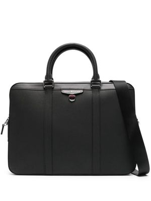 Tommy Hilfiger logo-patch pebbled-leather laptop bag - Black