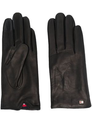 Tommy Hilfiger logo-plaque leather gloves - Black