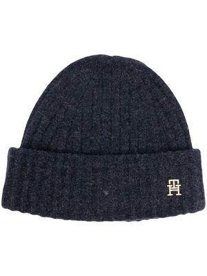 Tommy Hilfiger logo-plaque ribbed knit beanie - Blue