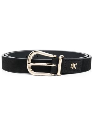 Tommy Hilfiger logo-plaque suede belt - Black
