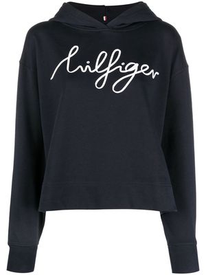 Tommy Hilfiger logo-print organic cotton hoodie - Blue
