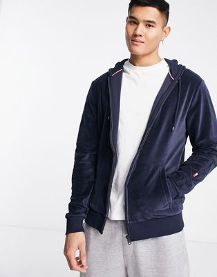 Tommy Hilfiger lounge velour front zip hoodie in navy