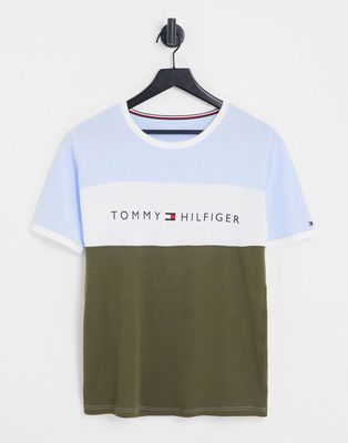 Tommy Hilfiger loungewear color block t-shirt in khaki and blue