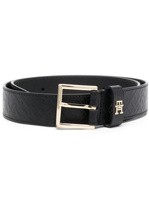 Tommy Hilfiger monogram-embossed buckle belt - Black