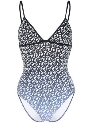 Tommy Hilfiger monogram-pattern plunge swimsuit - Black