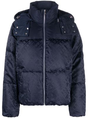 Tommy Hilfiger monogram-pattern puffer jacket - Blue