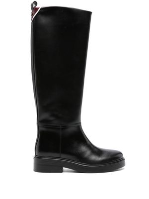 Tommy Hilfiger monogram-plaque leather knee-high boots - Black