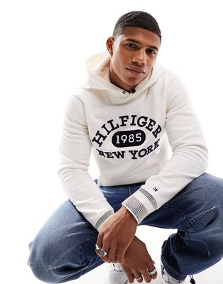 Tommy Hilfiger monotype collegiate hoodie in ancient white