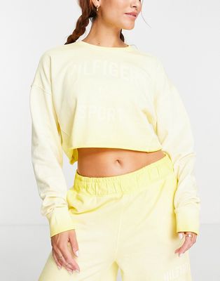 Tommy Hilfiger Sport cropped crew neck logo sweater in pale yellow - part of a set