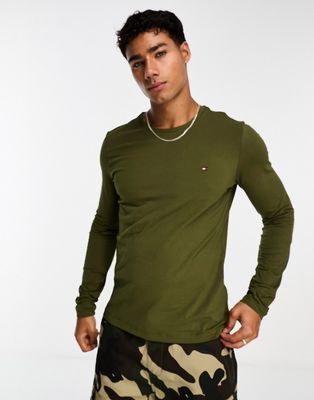 Tommy Hilfiger stretch slim fit long sleeve T-shirt in putting green