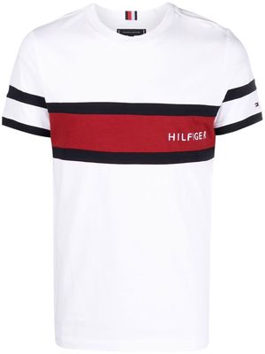 Tommy Hilfiger striped chest embroidered logo T-shirt - White