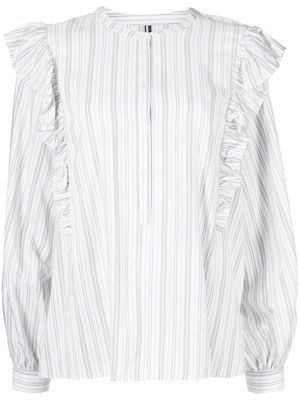 Tommy Hilfiger striped ruffle-trim blouse - White