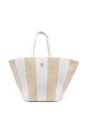 Tommy Hilfiger striped woven tote bag - White