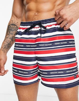 Tommy Hilfiger swim shorts in red and navy stripe-Multi