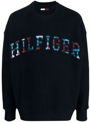 Tommy Hilfiger tartan-print logo-embroidered jumper - Blue
