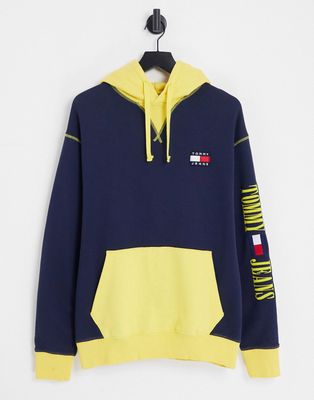 Tommy Jeans acid capsule cotton blend color block hoodie in blue/yellow - NAVY