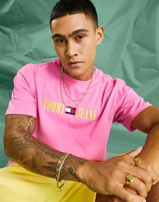 Tommy Jeans acid capsule cotton linear logo t-shirt in pink