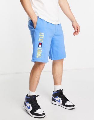 Tommy Jeans acid capsule organic cotton blend side logo sweat shorts in blue