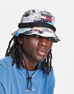 Tommy Jeans archive adjustable safari bucket hat with print-Multi