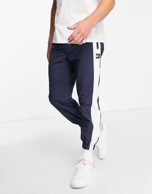 Tommy Jeans archive color block nylon joggers in navy