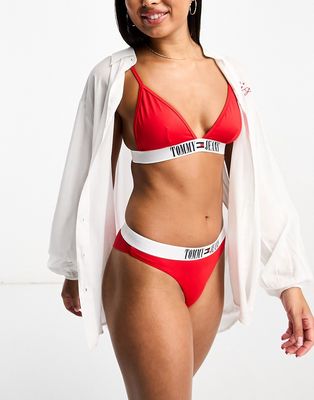 Tommy Jeans archive triangle bikini top in red