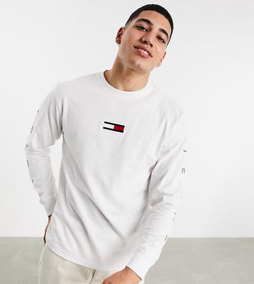 Tommy Jeans ASOS Exclusive flag front and signature back print long sleeve top relaxed fit in white