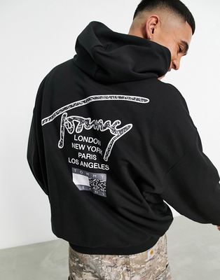 Tommy Jeans back logo print oversized hoodie in black