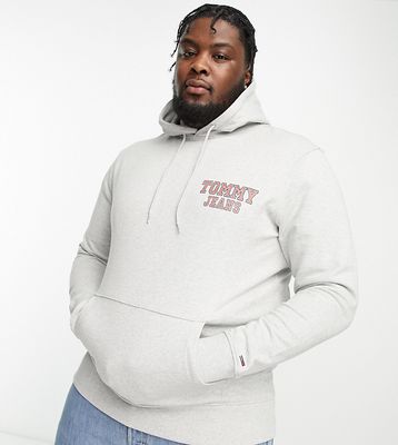 Tommy Jeans Big & Tall graphic chest logo hoodie in gray