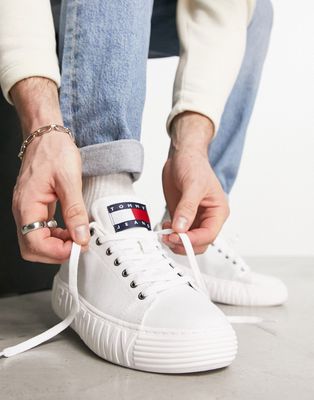 Tommy Jeans canvas outsole sneakers in white